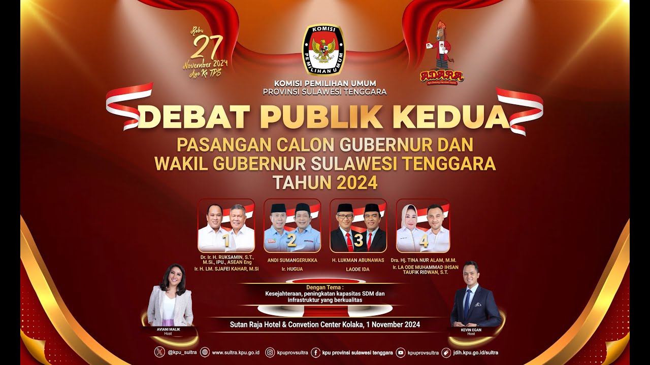 DEBAT PUBLIK KEDUA PASANGAN CALON GUBERNUR DAN WAKIL GUBERNUR  SULAWESI TENGGARA TAHUN 2024
