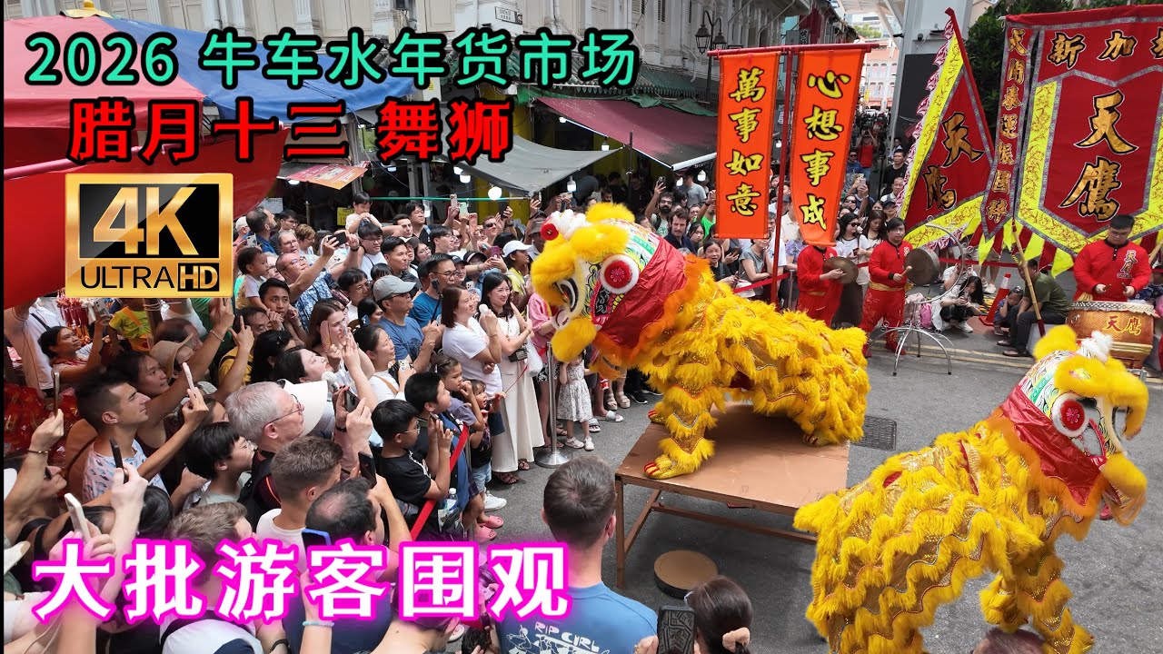 2026 牛车水 史密斯街 年货市场 腊月十三舞狮，吸引了大批游客围观，街市一度水泄不通！Singapore Chinatown Lion Dance  on Smith Street 