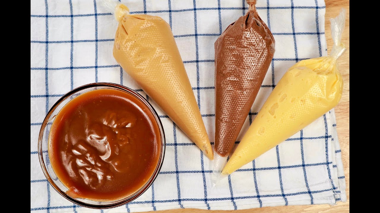 THREE KINDS OF CUSTARD CREAM ( Original + Caramel + Chocolate)三种口味的卡仕达酱（原味，巧克力，焦糖味）和焦糖酱的制作【阿栗食譜22 】