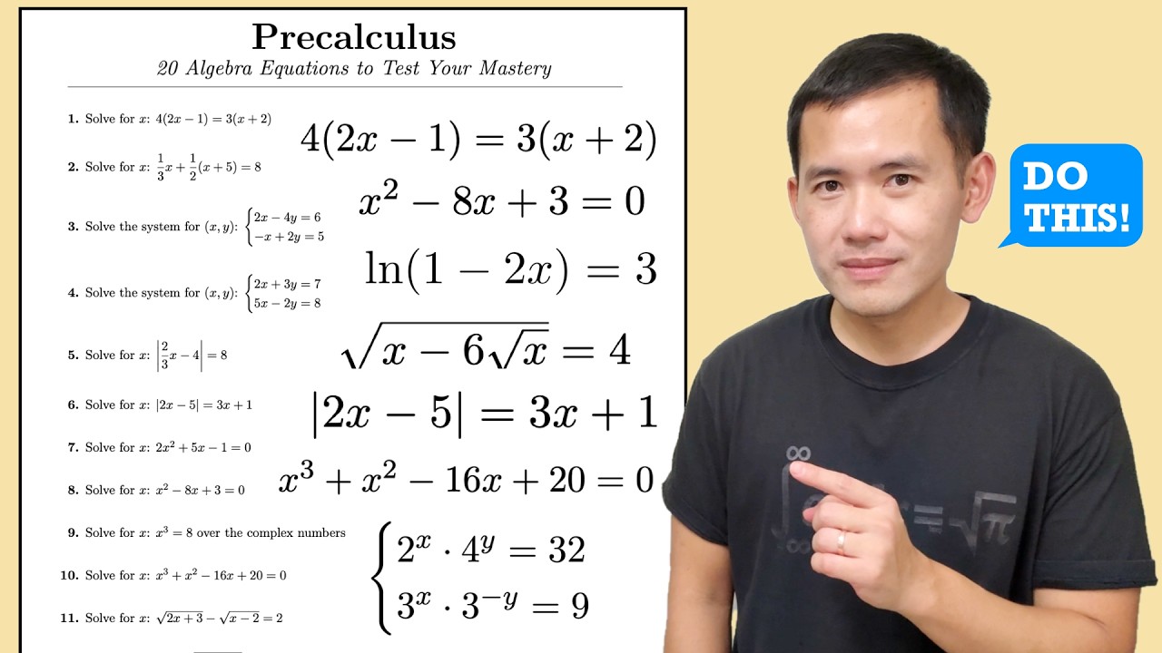 20 algebra equations to test your mastery