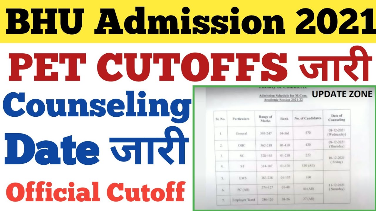 bhu pet counseling date जारी || bhu pet cutoffs 2021जारी || bhu uet cutoffs 2021 || Update zone