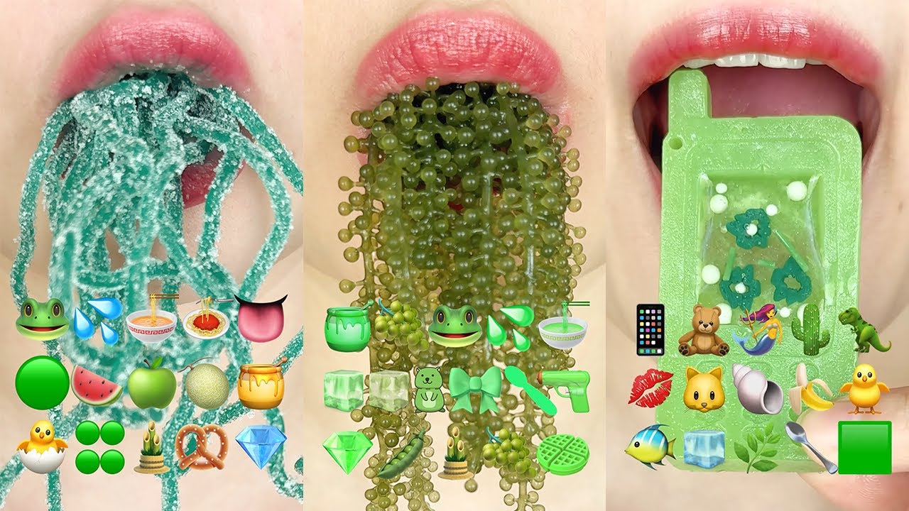 asmr GREEN EMOJI FOOD MUKBANG COLLECTION 초록색 이모지 먹방 모음집 eating sounds
