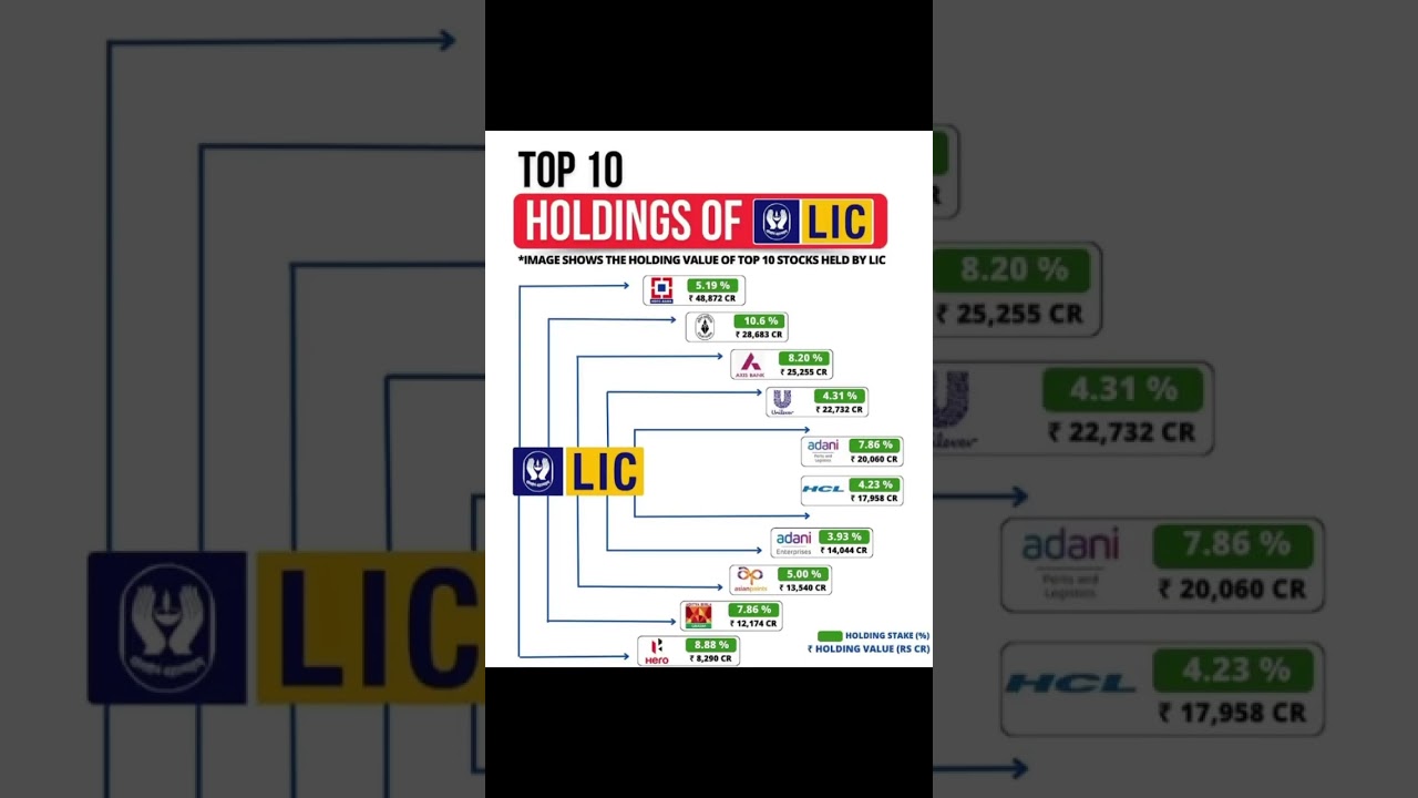 Top 10 holdings of LIC #reels #shortvideo #trending #stockmarket #viral #real #investing #god #vira￼