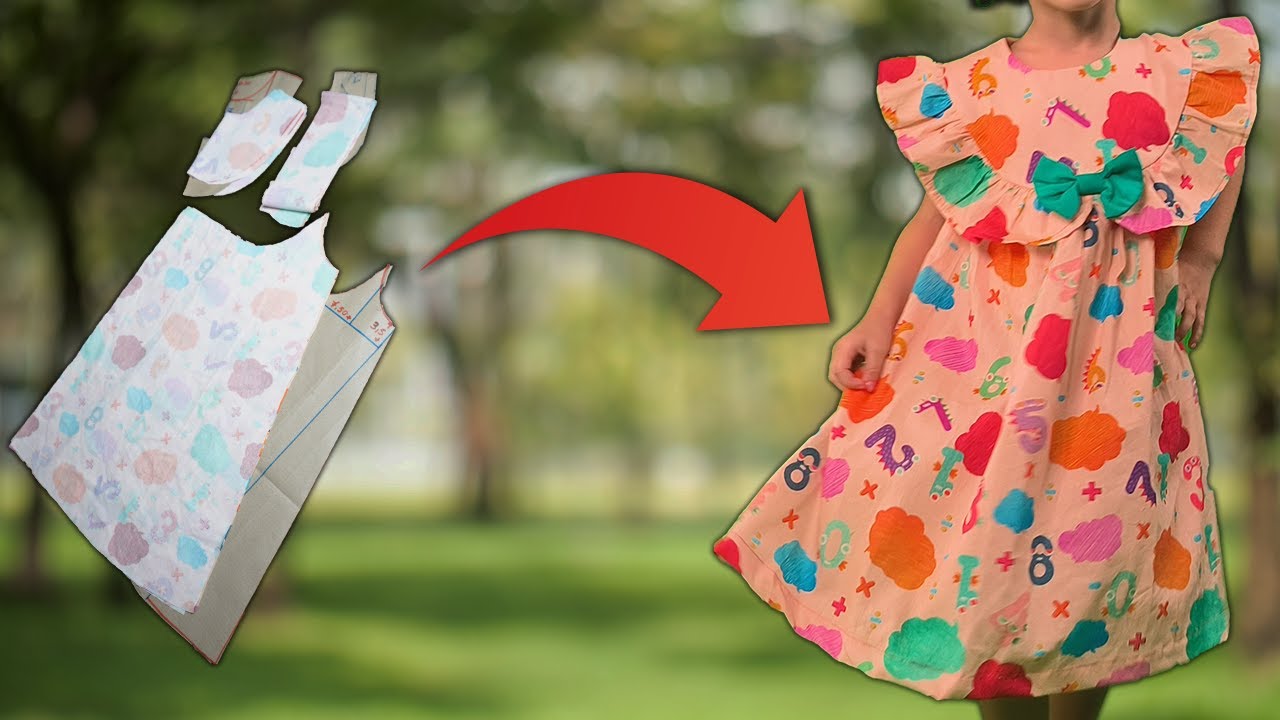 DIY ✂ Vestido infantil com pala e BABADO FÁCIL DE FAZER COM MODELAGEM !!!