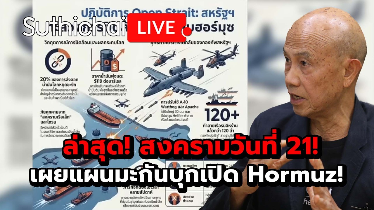 ล่าสุด! สงครามวันที่ 21! เผยแผนมะกันบุกเปิด Hormuz! Suthichai Live 20-3-69