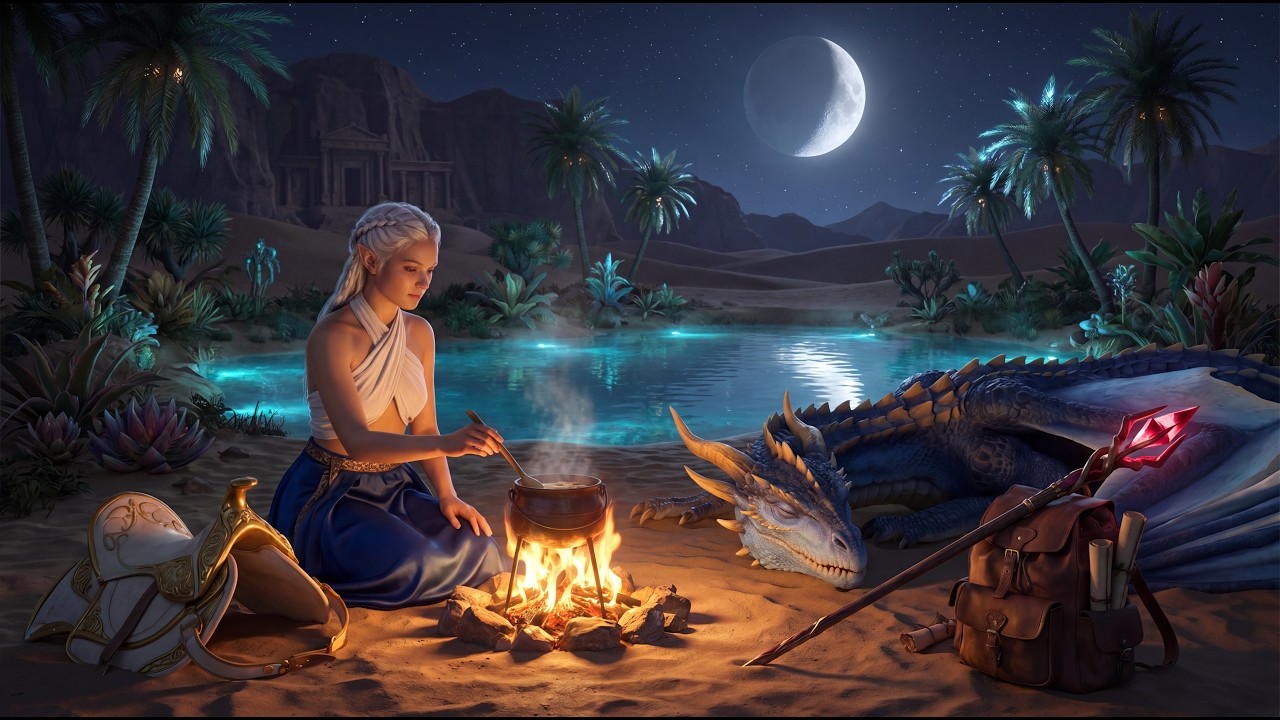 Desert Oasis at Night | Medieval Fantasy Ambient Music with Dragon Zalven