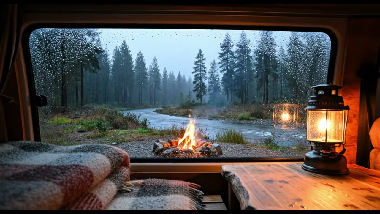 Cozy Rain Sounds for Sleeping 🌧️ ASMR Campfire by the River | Relaxing Nature Ambience