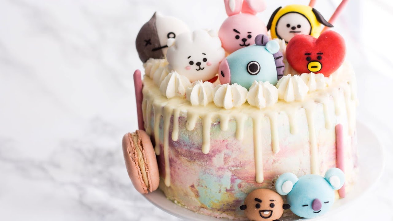 How to Make an Amazing BT21 Cake - Euniee Cafe 방탄소년단 케이크 만들기! 은이 카페 - BT21ケーキの作り方