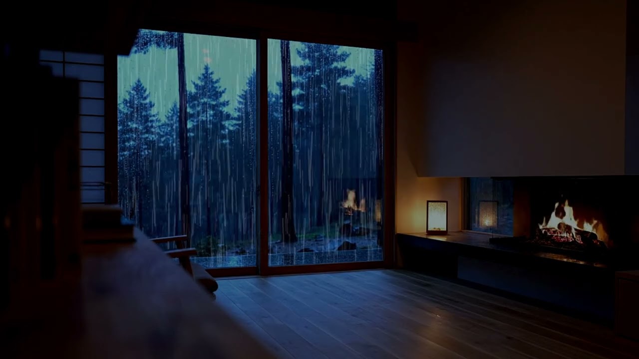 Sleepy Bedroom Ambience - Steady Rain & Fireplace Sounds 3 Hours for Study and