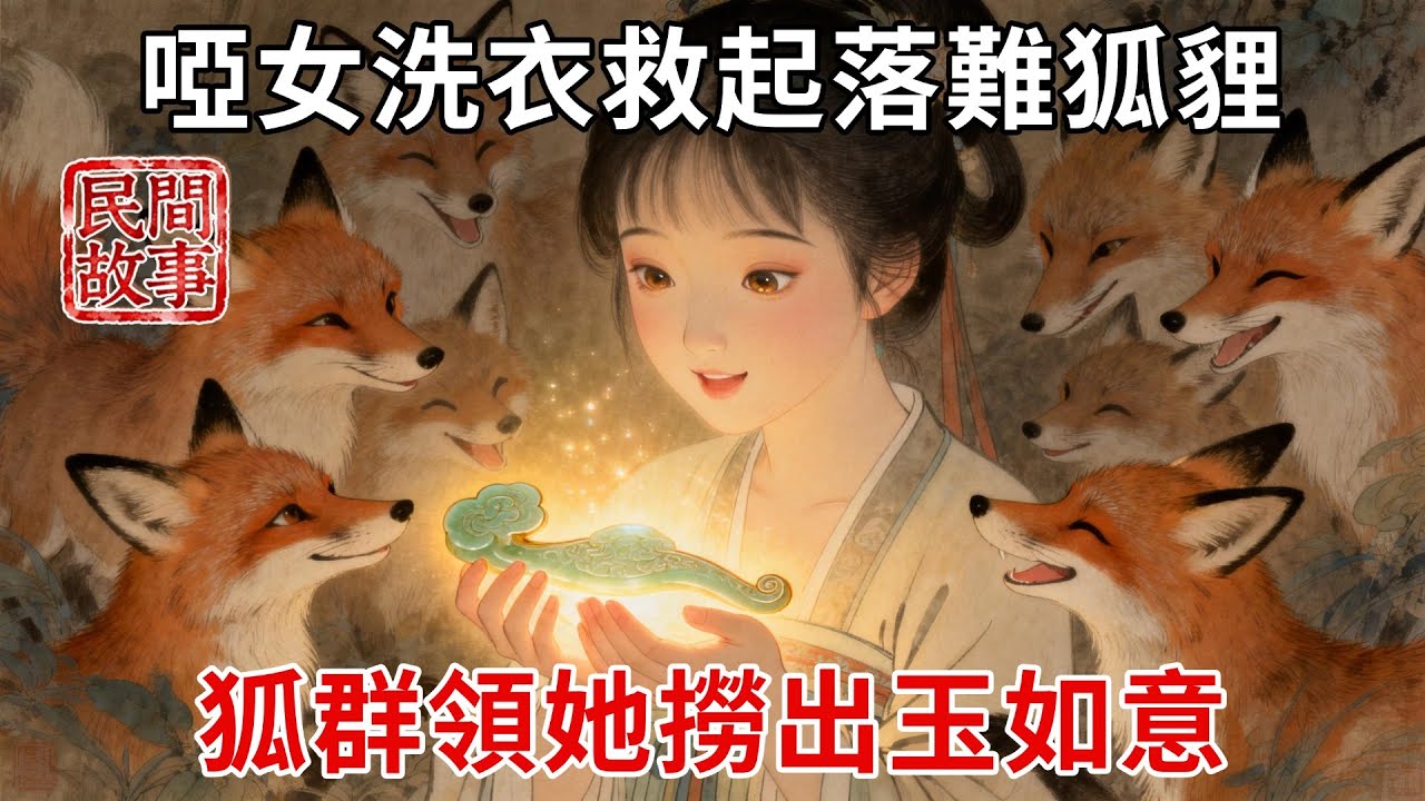 啞女洗衣救起落難狐貍，狐群叼草領她至老井旁，井底傳出聲響，啞女順著聲響竟打撈出發光的玉如意！#民間故事 #傳統文化 #原創虛構 #華語有聲書 #槐樹下聽書