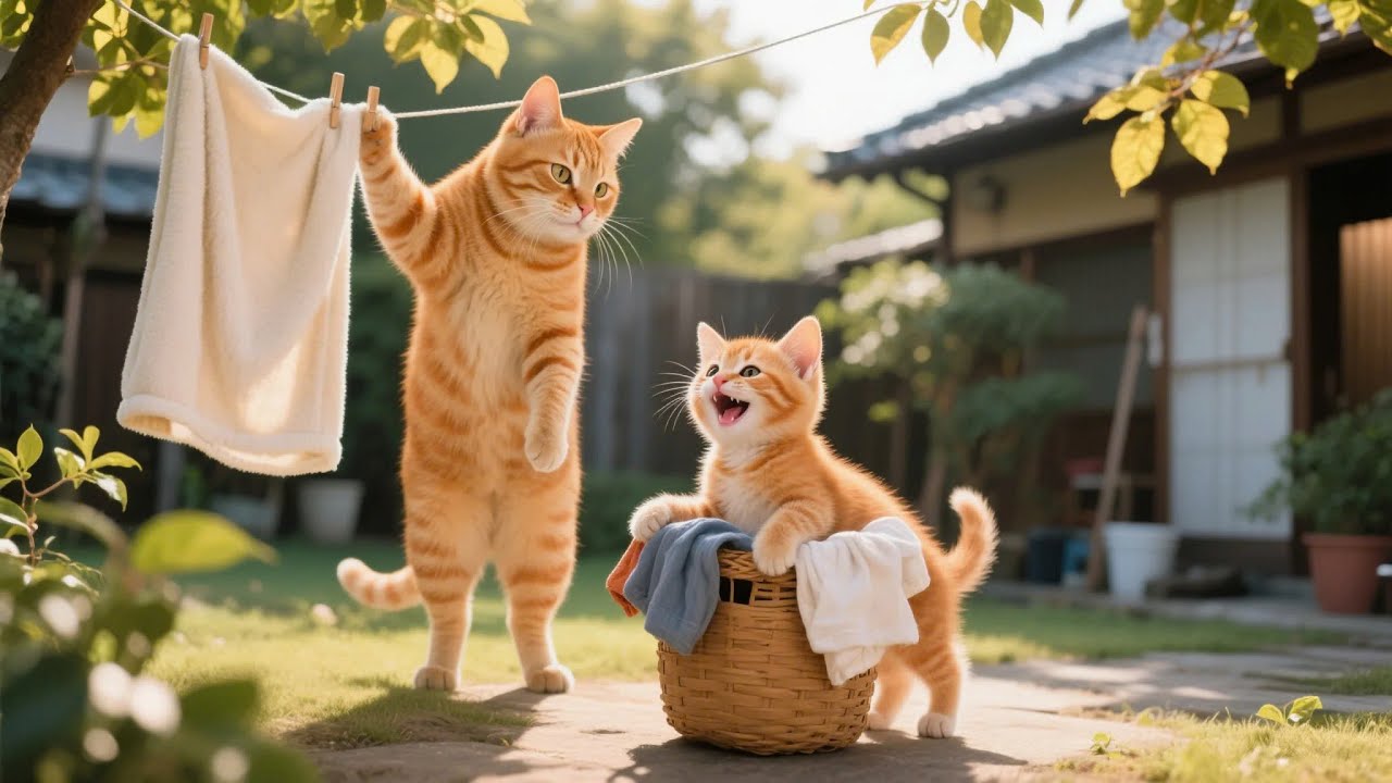 🏡 Mama Cat Together with Kitten Ginger Clean Up the House 🐾✨