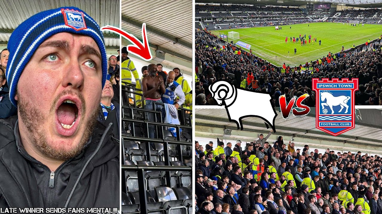 STEWARDS STOP FANS FIGHTING & TOWN FAN STRIPS at DERBY COUNTY vs IPSWICH TOWN!!!