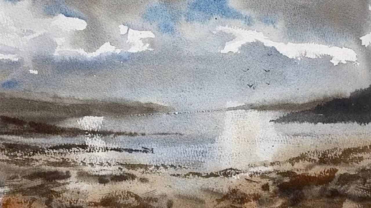 cloud reflections on water - watercolour demo for beginners