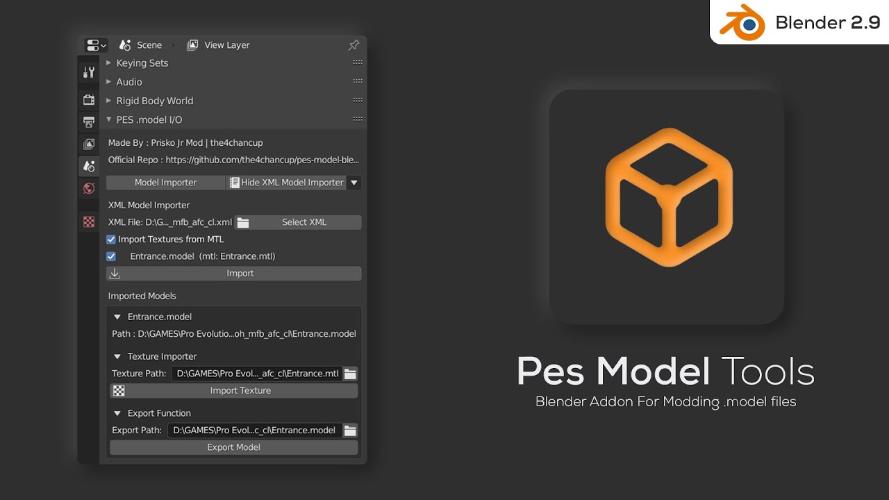 PES Model Tools  Release! | Support Blender 2.9 | Addon Import/Export .model Files