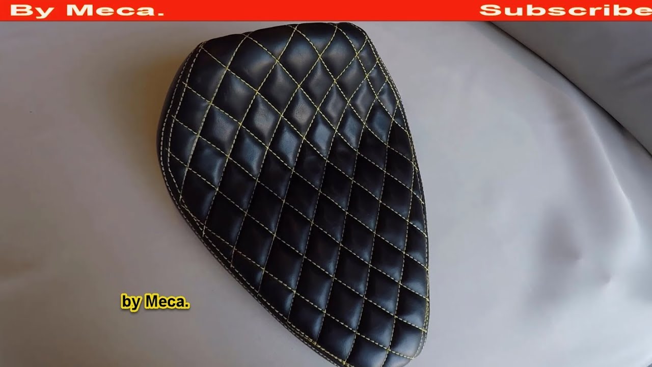Custom Motorcycle seat. Black Vinyl with yellow thick thread