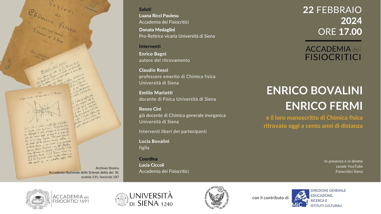 Enrico Bovalini, Enrico Fermi e il loro manoscritto di Chimica fisica ritrovato