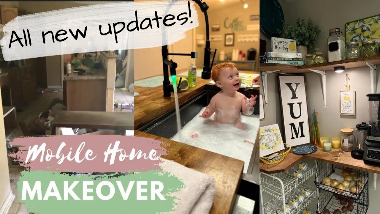 Mobile Home Makeover on a Budget! Modern Farmhouse Style Kitchen Makeover! Butcher Block Counters!