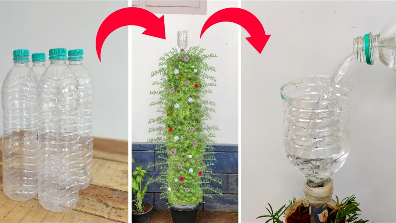 How to make amazing tower pot using plastic bottles | Vertical flower tower pot