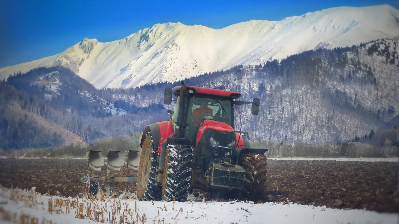 Чрезвычайно требовательная зимняя вспашка Case IH Optum 300 cvx + Lemken EurOpal 8