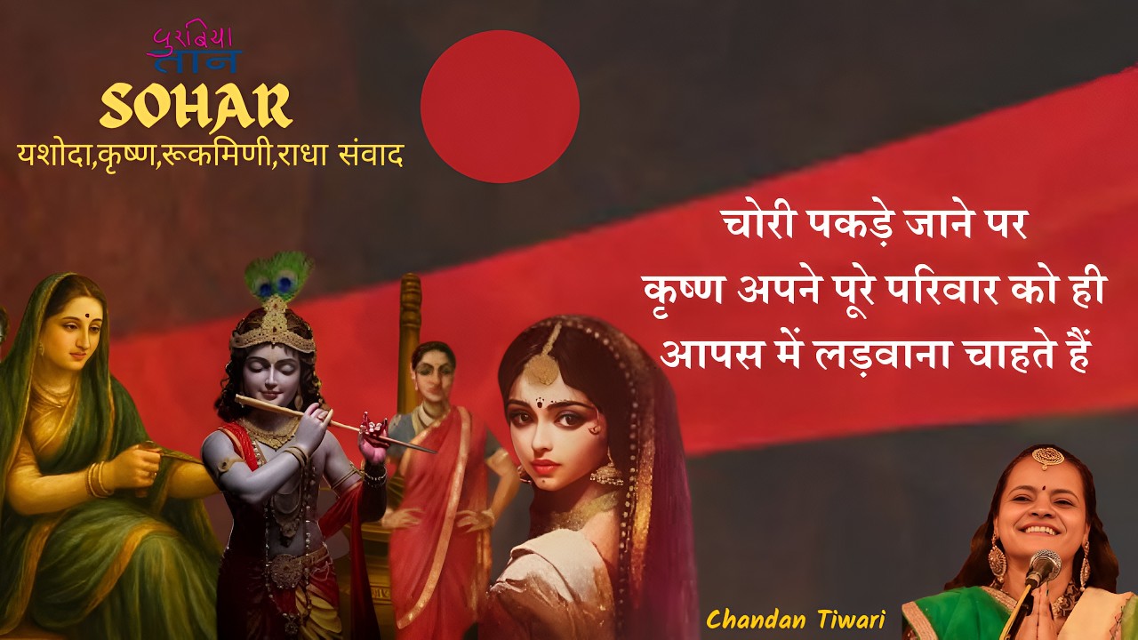 कृष्ण की चोरी पकड़े जाने के बाद रूकमिणी,राधा,यशोदा,कृष्ण के बीच बतकही (सोहर) || चंदन तिवारी