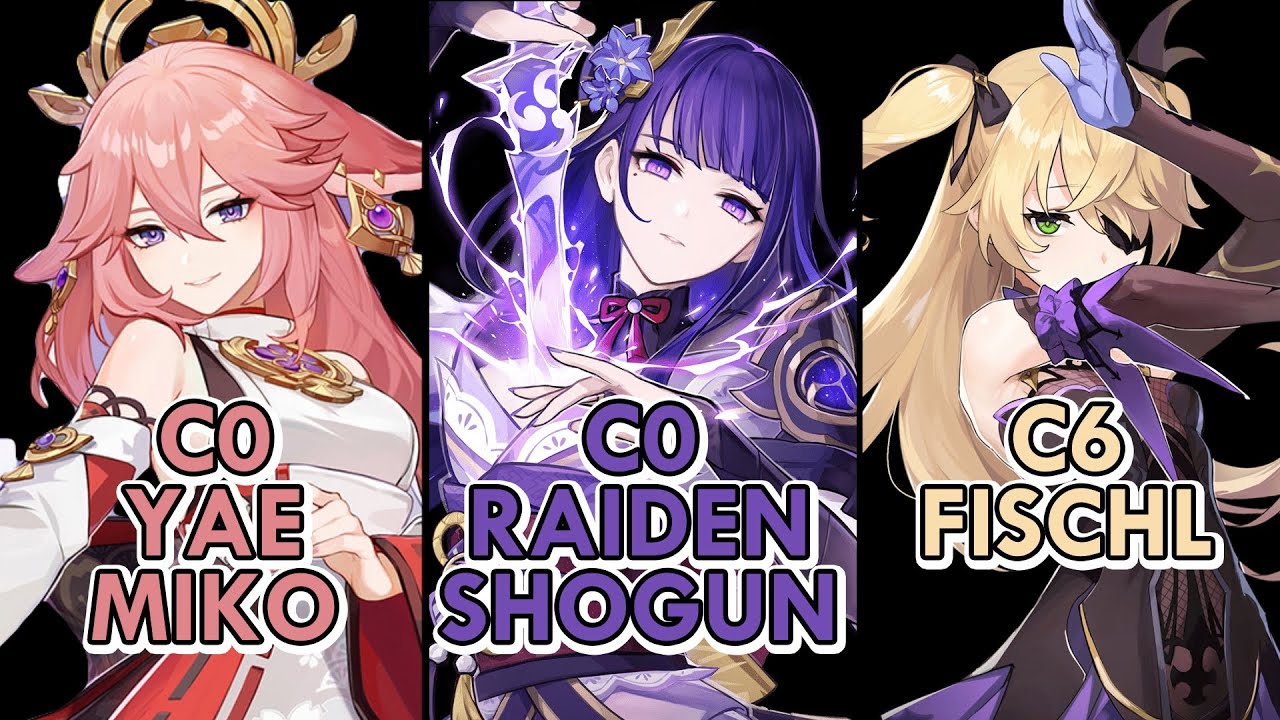 Yae Miko (C0) vs Raiden Shogun (C0/C2) vs Fischl (C6) - Who's better? DPS Comparison Genshin Impact