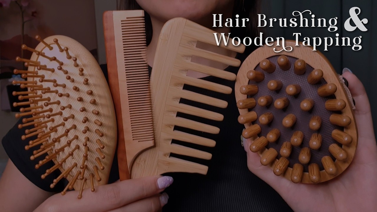 ASMR Wooden Hair Brushing & Tapping 🍂 No Talking, Layered Sounds