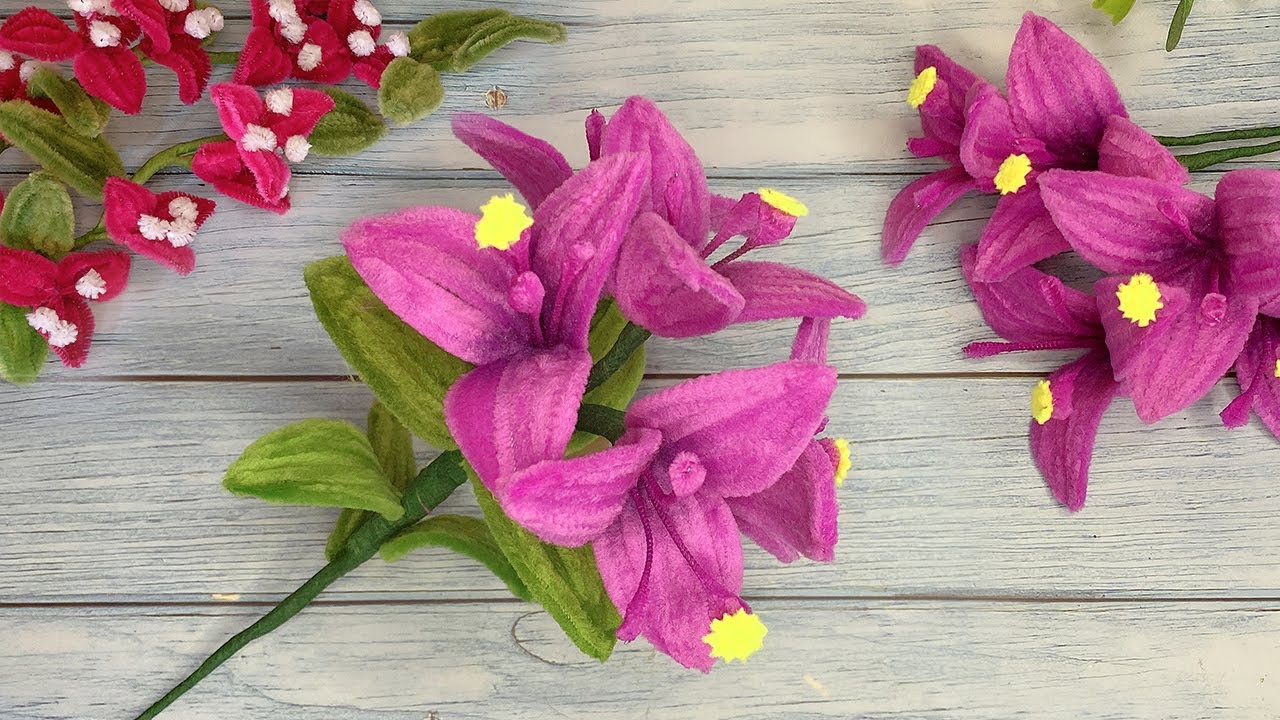 DIY Bougainvillea Flower: How To Make Beutiful Flower With Pipe Cleaners,   Chenille Wire Flower