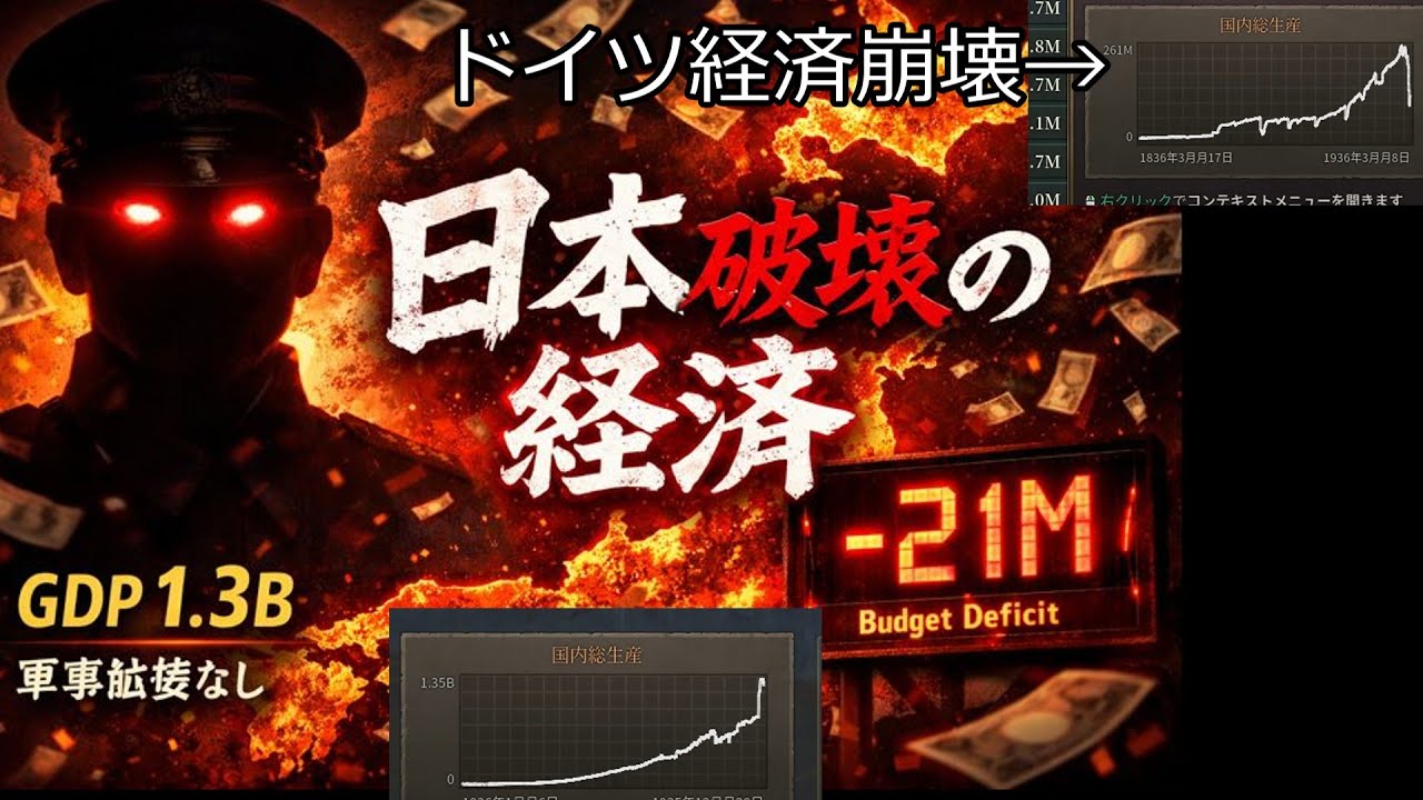 Victoria3　非拡張、日本1936年GDP1.35B到達、1.5B達成済み1年で50％GDP成長、ドイツ経済崩壊