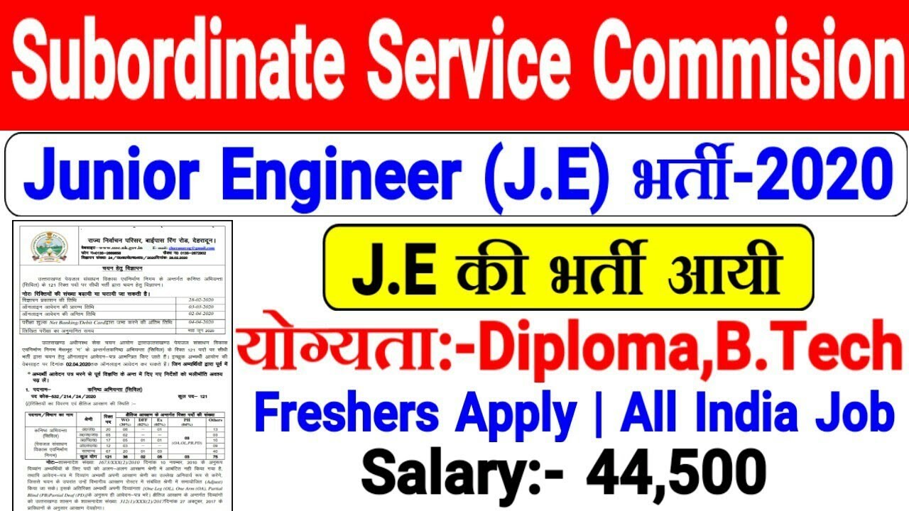 SSSC Junior Engineer Recruitment 2020 | Full Notification | Uksssc & OMC Je भर्ती All India Job!