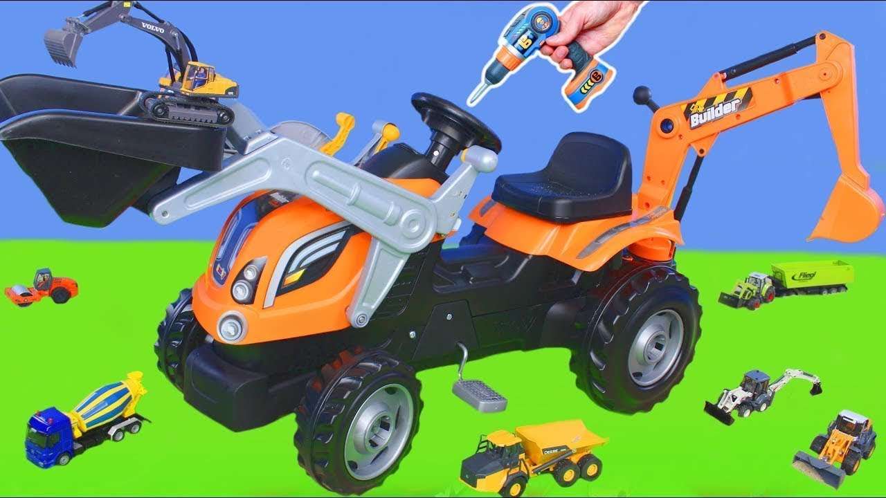 الحفار, الجرار, سيارة الإطفاء, شاحنات القمامة و سيارات الشرطة ومجموعة ألعاب سيارات للأطفال