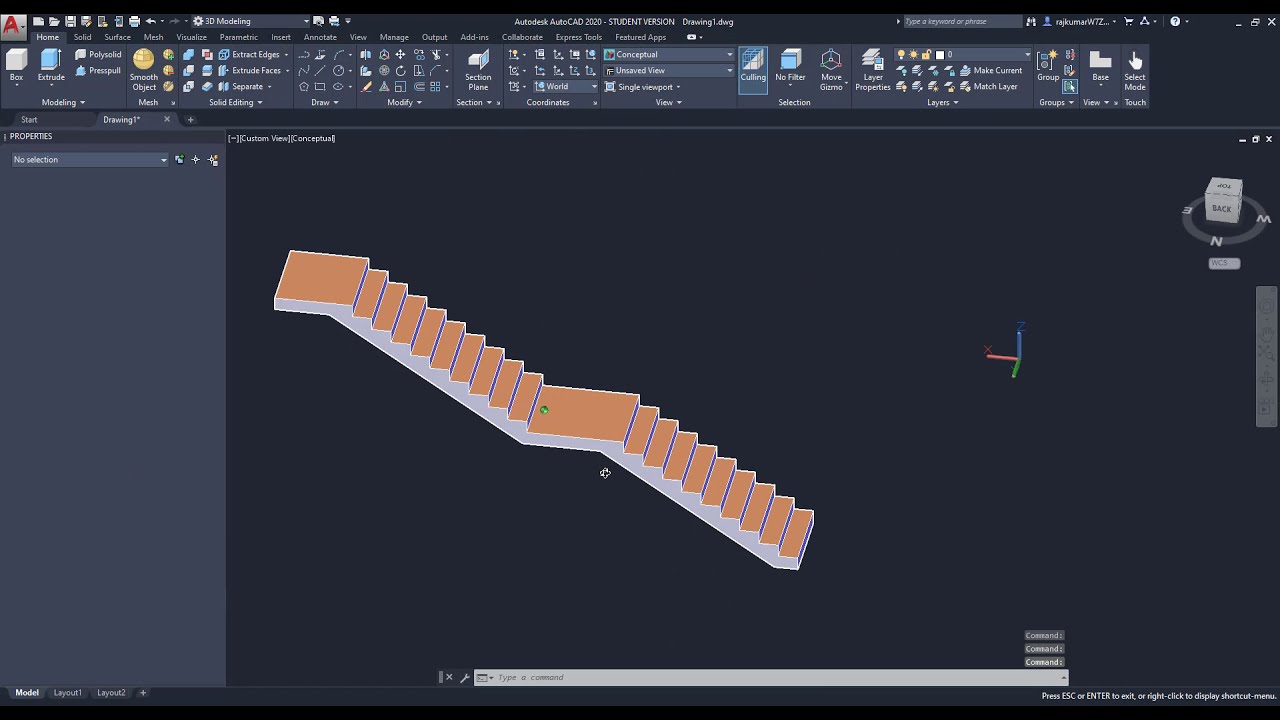 How to design straight staircase in AutoCAD 2020