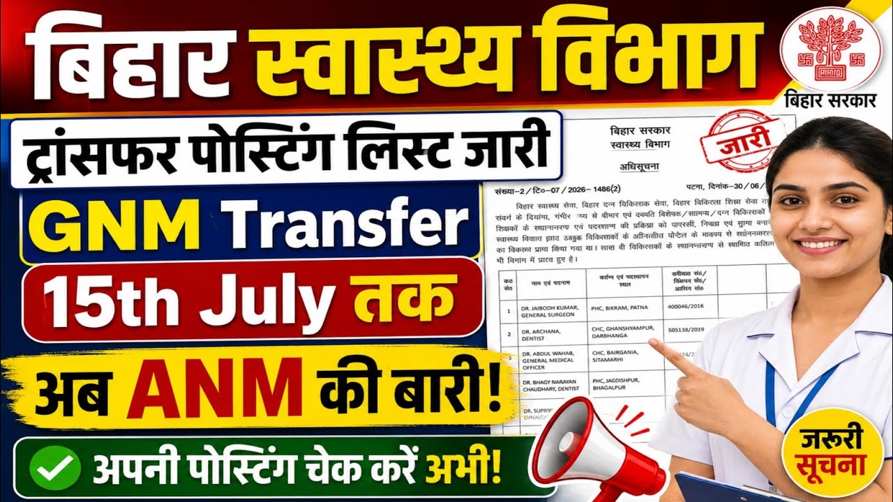 Bihar Health Department Doctor Transfer Posting Order Out | When Will ANM Transfer Happen? Full U...