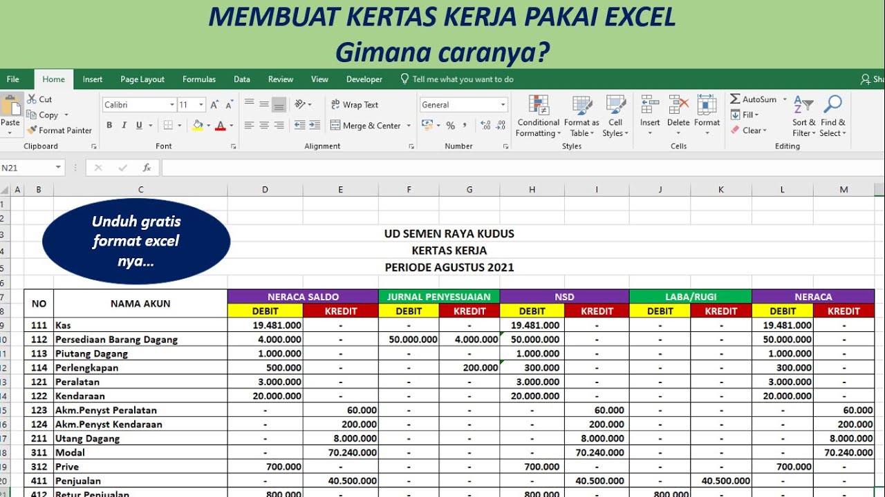 Membuat Kertas Kerja Menggunakan Excel
