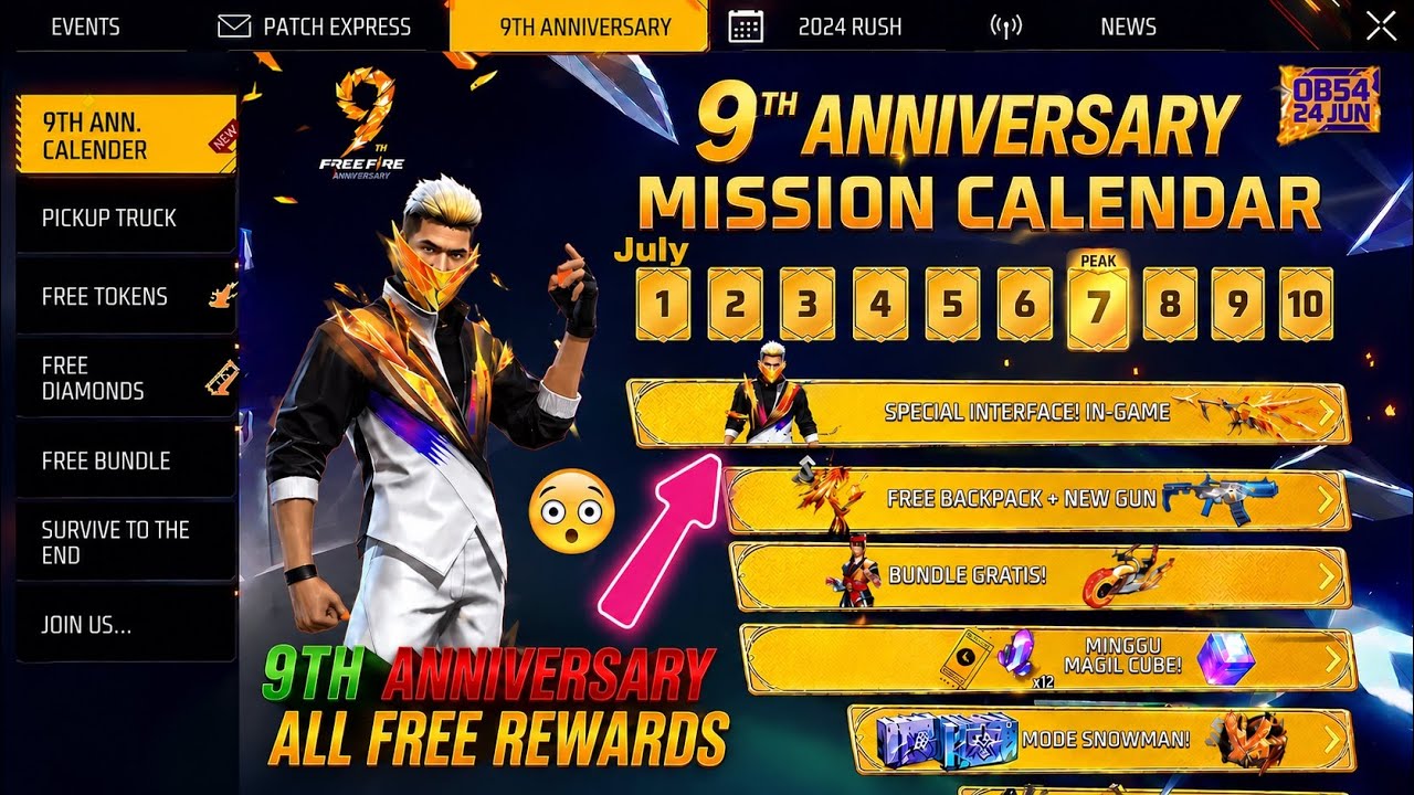 9th Anniversary Event 10 Rare Rewards 😘 9th Anniversary Free Rewards | OB54 Update | FF New Event