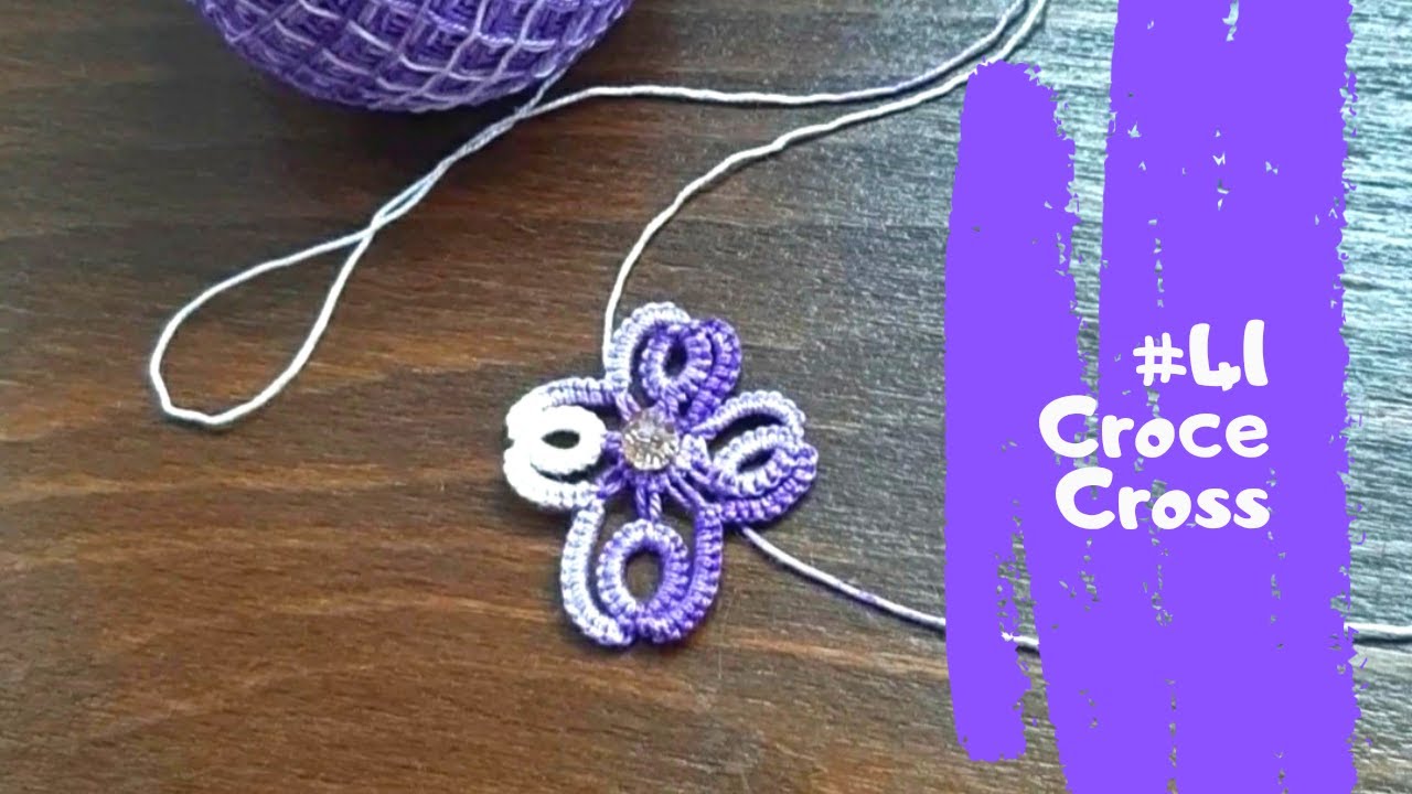 HD Bilingual tutorial n°41 -Croce ciondolo/Cross pendant -Needletatting- #stayhome tatting #withme