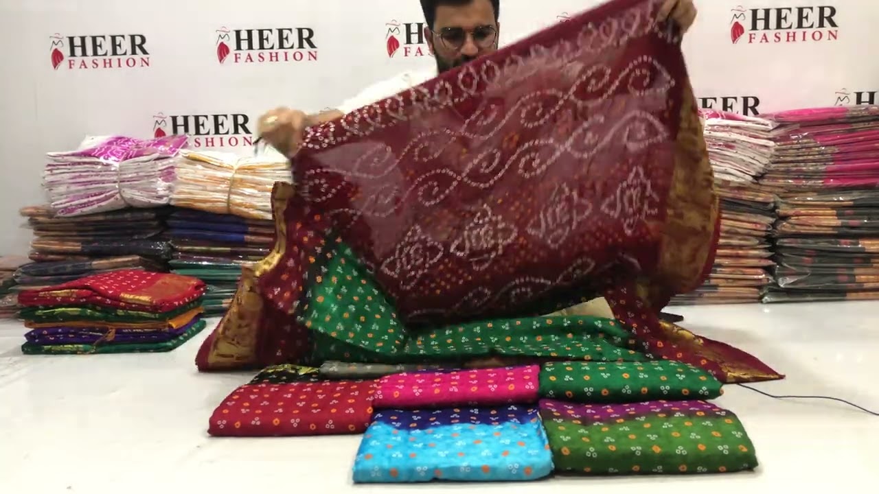 Super and soft bandhani silk saree with khadi printed work