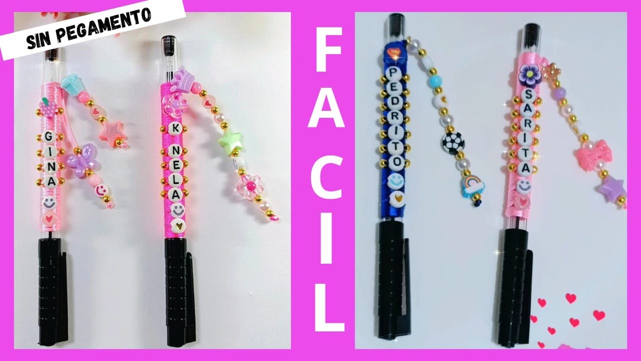 Como Decorar LAPICEROS o BOLÍGRAFOS  con hilo  y figuras acrílicas / Lapiceros Personalizados FÁCIL