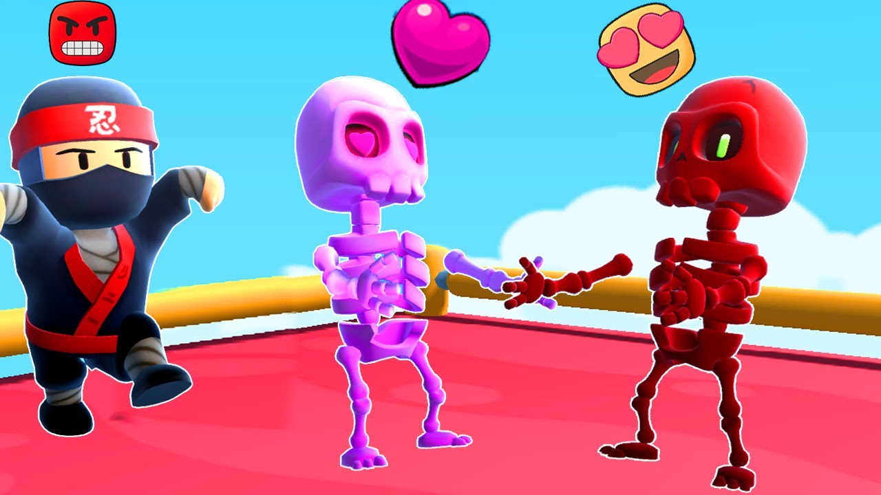 A ESQUELETA DO AMOR FOI HUMILHADA E SALVA PELO ESQUELETO VERMELHO NO STUMBLE GUYS