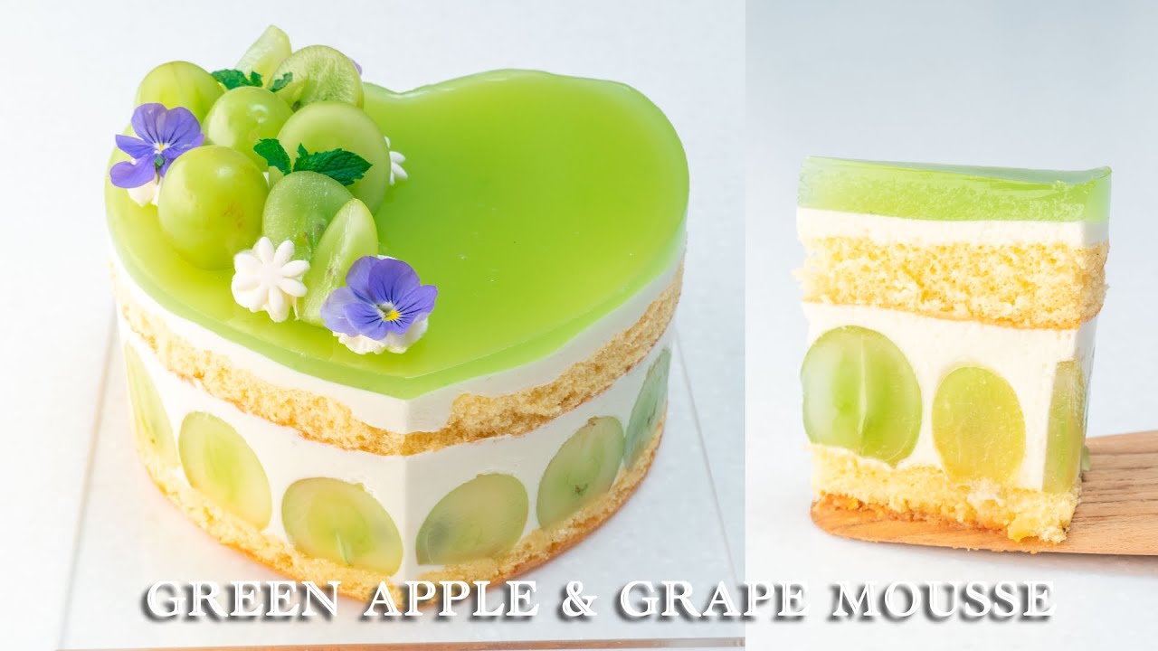 輕盈爽口的 青蘋果葡萄慕斯蛋糕 Green Apple & Grape Mousse Cake | ASMR