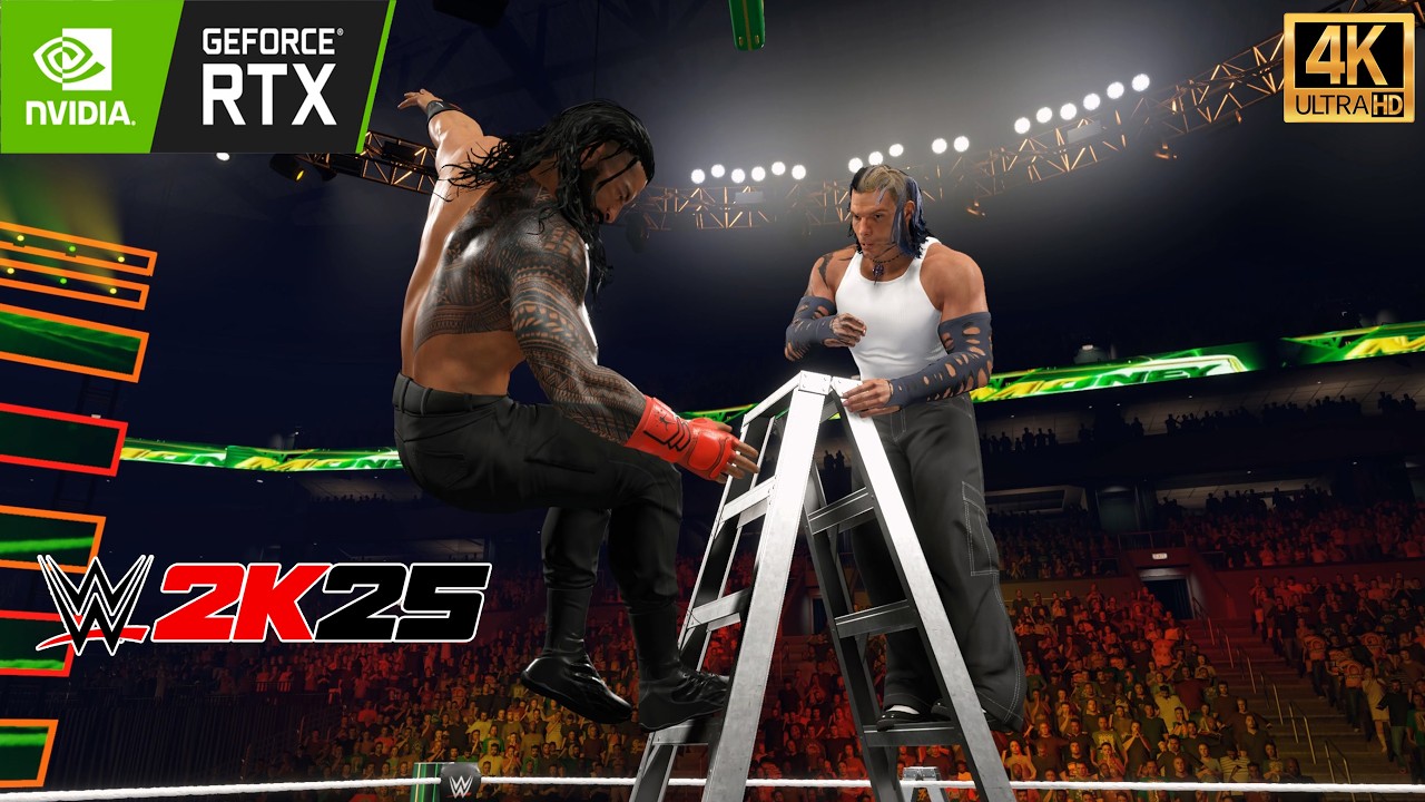 WWE 2k25 : Jeff Hardy vs Roman Reigns LADDER MATCH! Insane Spots & OMG Moments !  -  (4K60fps)