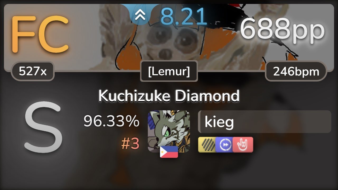 kieg | WEAVER - Kuchizuke Diamond [Lemur] +HDDTHR 96.33% (#3 688pp FC) - osu!