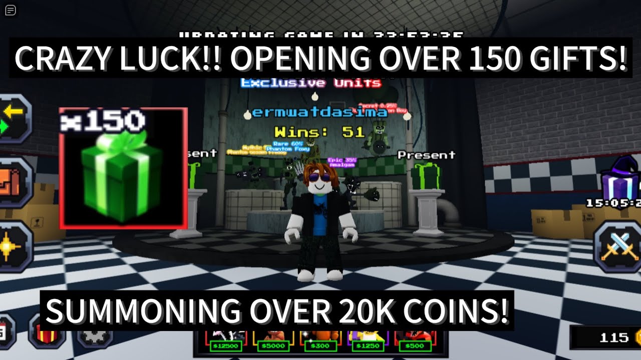 INSANE LUCK!! OPENING OVER 150 PHANTOM GIFTS AND SUMMONING OVER 20K COINS! | Five Nights TD