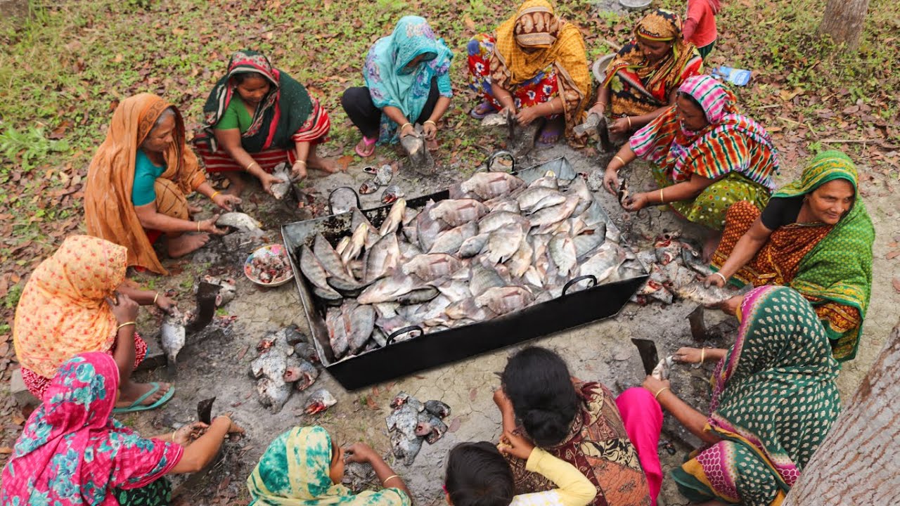 73.5 KG Alive Tilapia Fish Cutting & Clean By Women - Tasty Bengali Fish Curry Cooking By Boys
