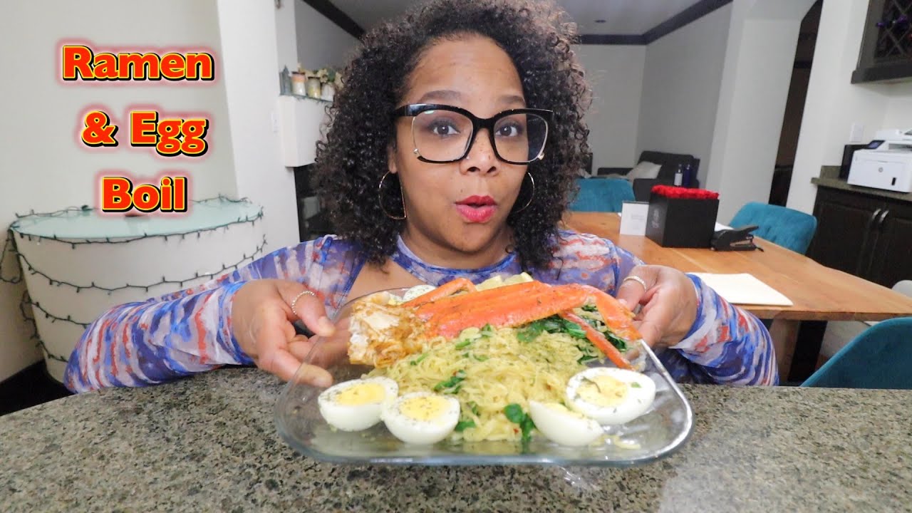 Boiled Eggs & Ramen Drenched in Seafood Boil Sauce!