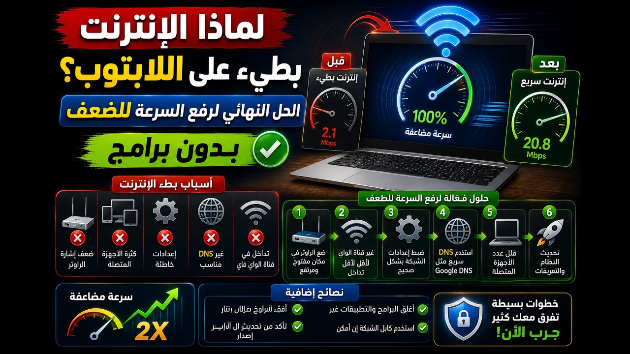 الطريقة السحرية لرفع سرعة الأنترنت الي الضعف علي اي لاب توب بدون برامج