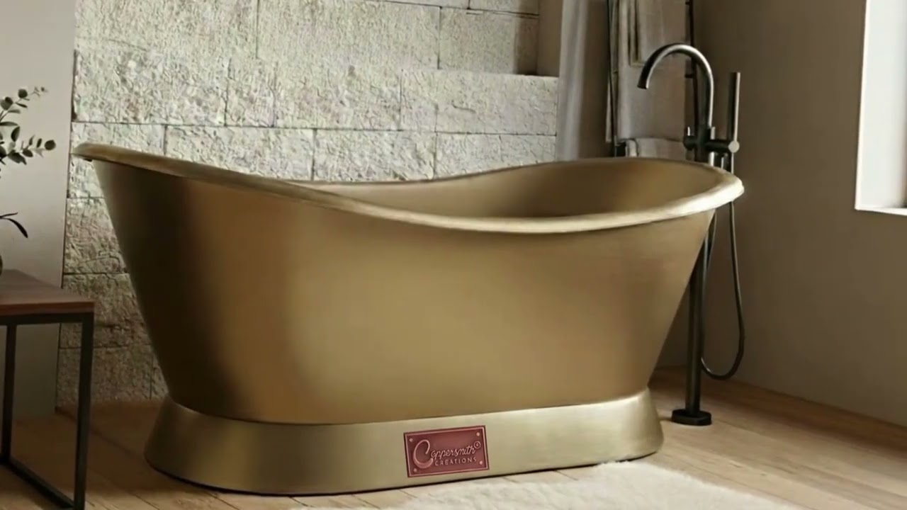 🛁✨ Slanting Base Brass Bathtub | Brushed Full Brass Finish | Luxury Vintage Bathroom Centerpiece ✨🏛️