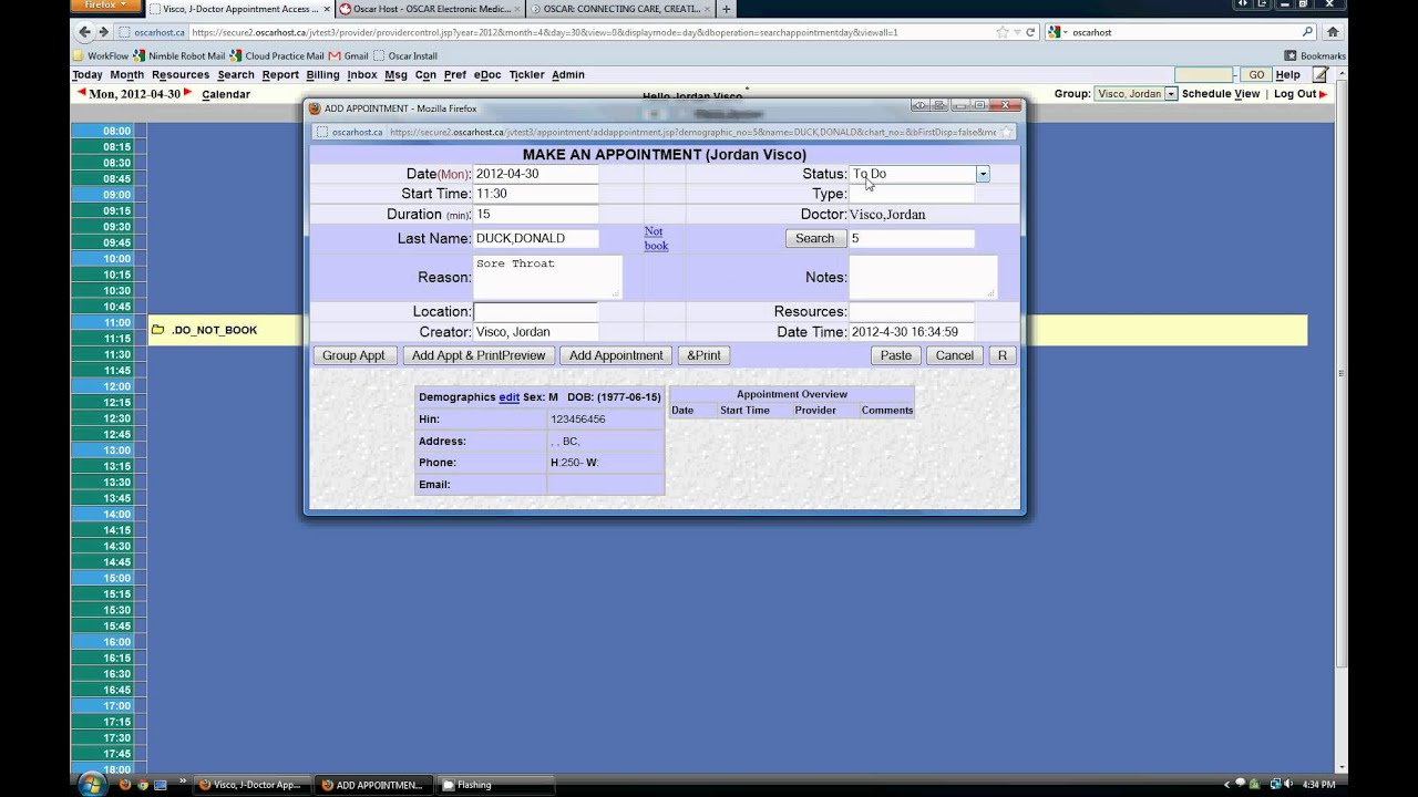 Oscar EMR - Adding Appointments and Patients
