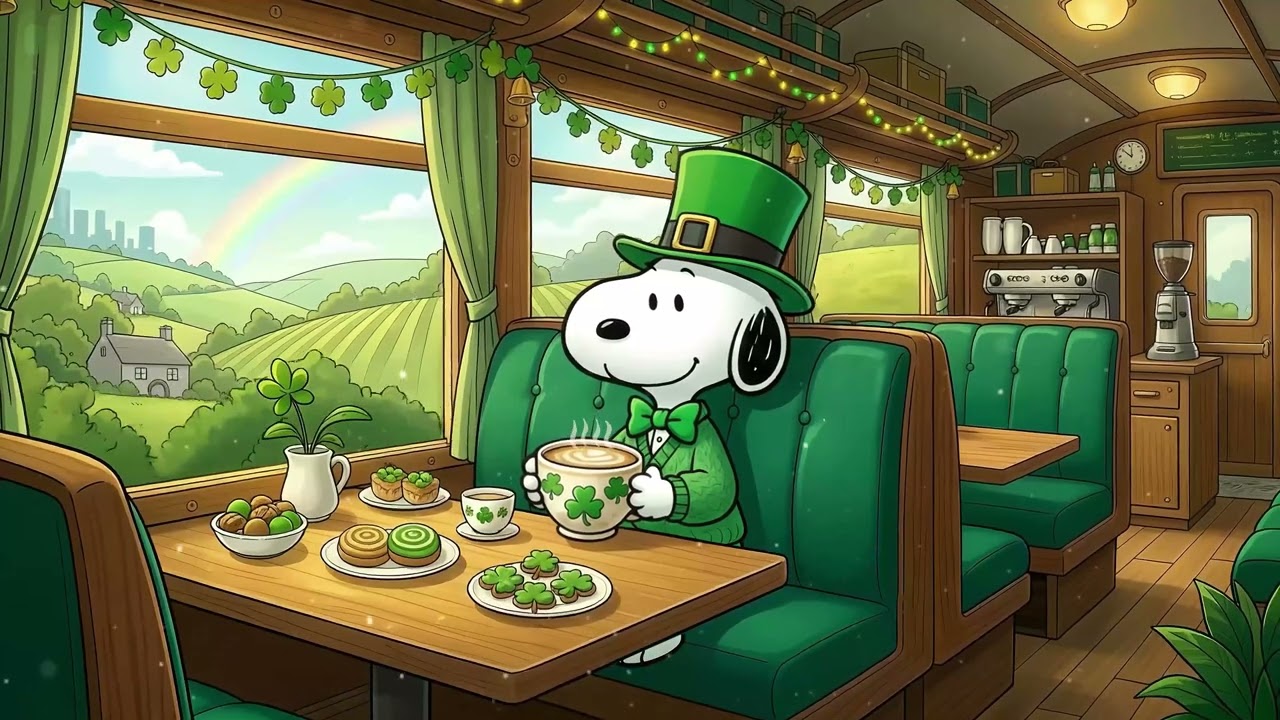 🍀 Snoopy's Lucky Train Ride | St. Patrick's Day Cozy Lofi for Relax & Study ☕🌈