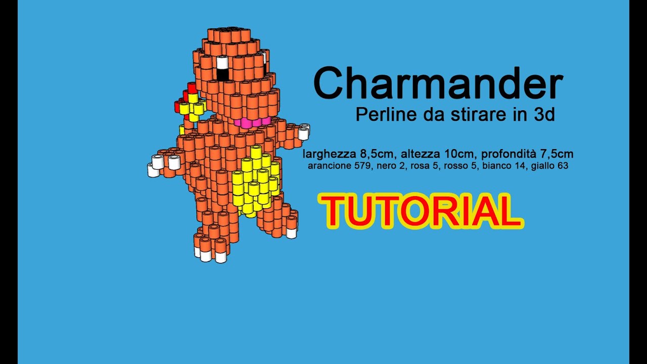 Tutorial schema Pokemon Charmander perline da stirare in 3D Hama Beads Pyssla