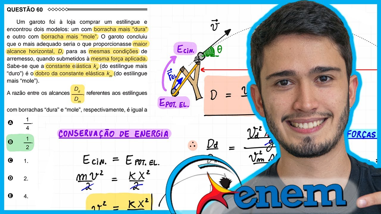 ENEM 2015 - Um garoto foi à loja comprar um estilingue e encontrou dois modelos: um com borracha mai